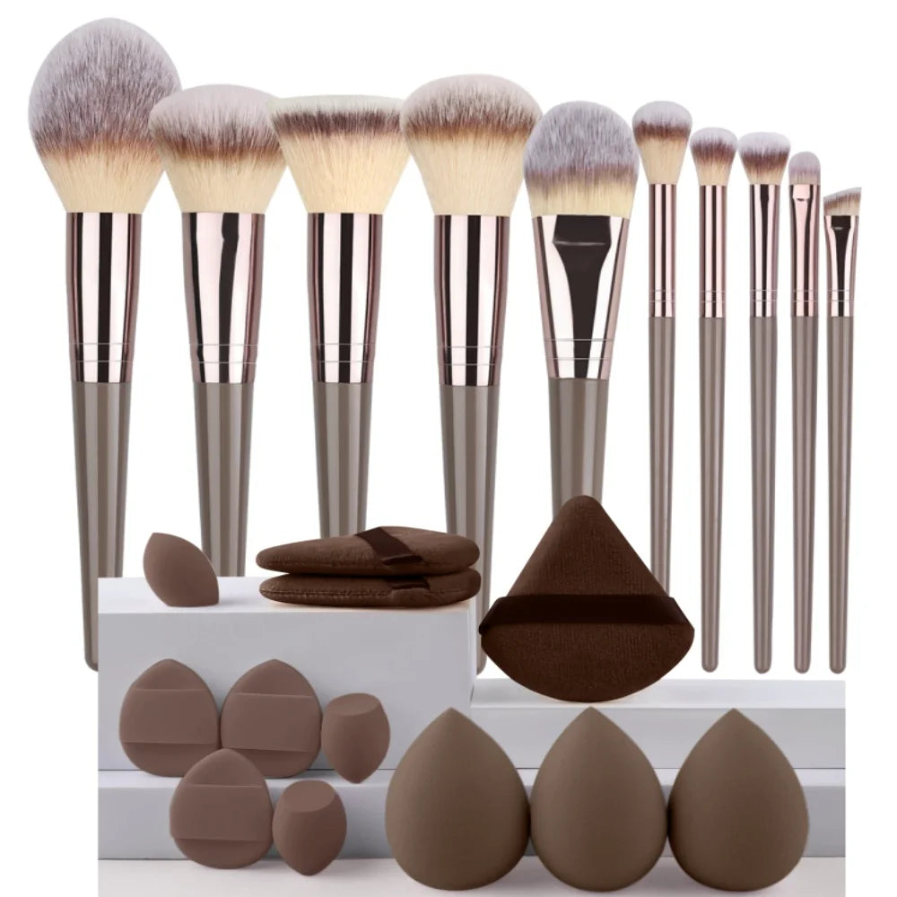 Premium Soft Fluffy Makeup Brush Set (3–20 Pcs) | Foundation, Eyeshadow & Kabuki Brushes