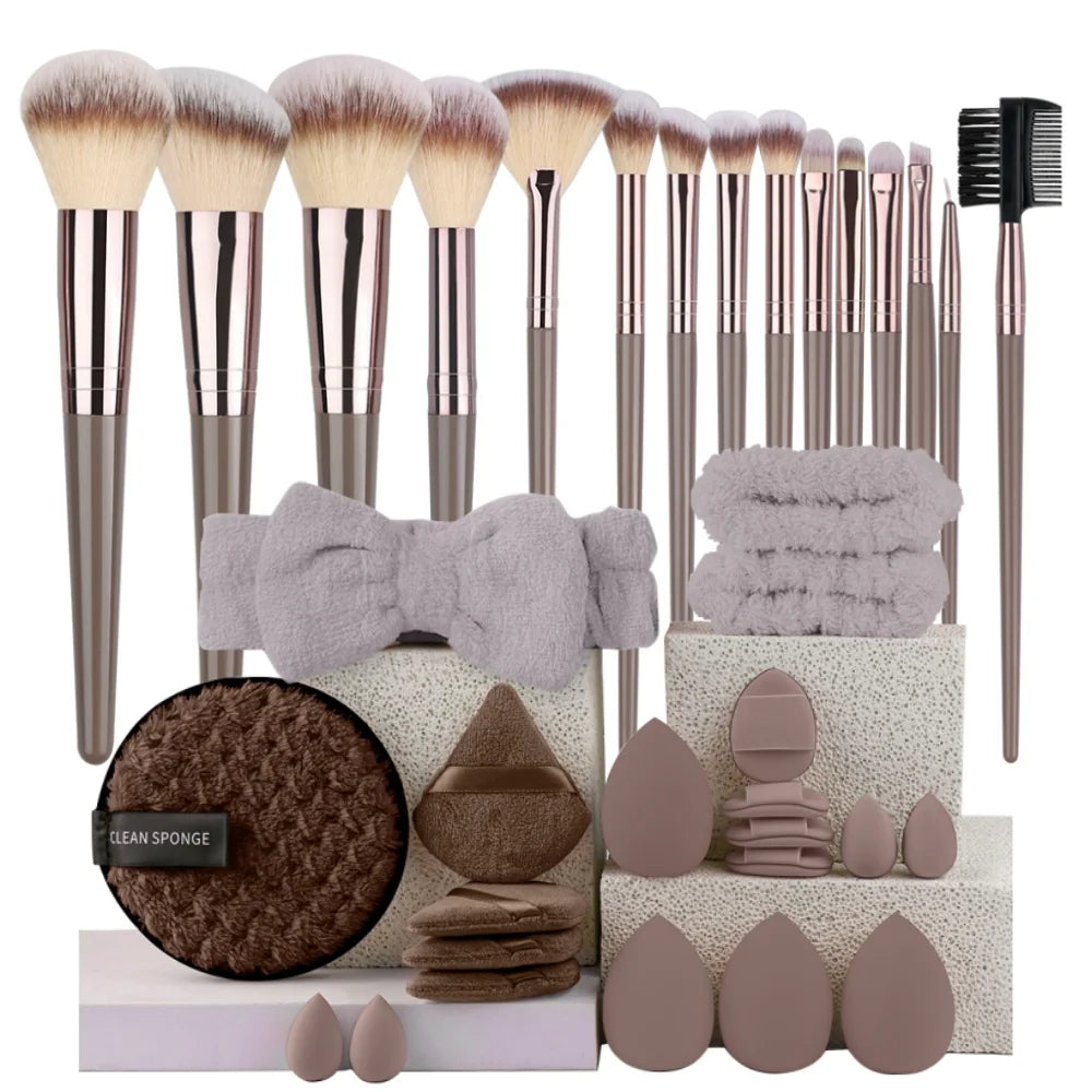 Premium Soft Fluffy Makeup Brush Set (3–20 Pcs) | Foundation, Eyeshadow & Kabuki Brushes