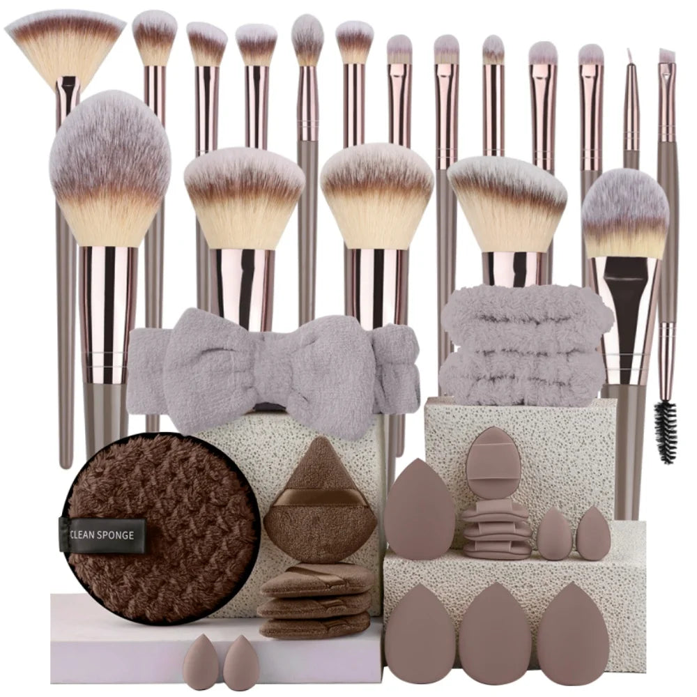 Premium Soft Fluffy Makeup Brush Set (3–20 Pcs) | Foundation, Eyeshadow & Kabuki Brushes