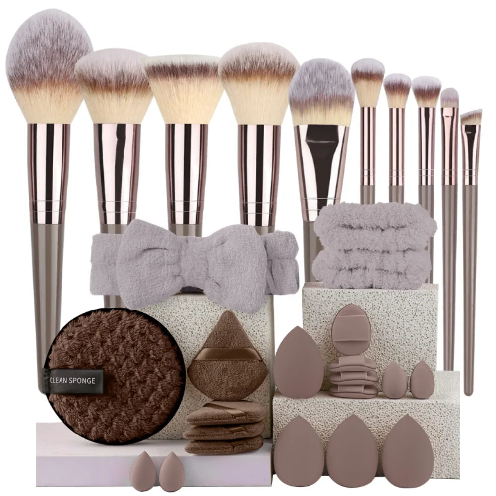 Premium Soft Fluffy Makeup Brush Set (3–20 Pcs) | Foundation, Eyeshadow & Kabuki Brushes