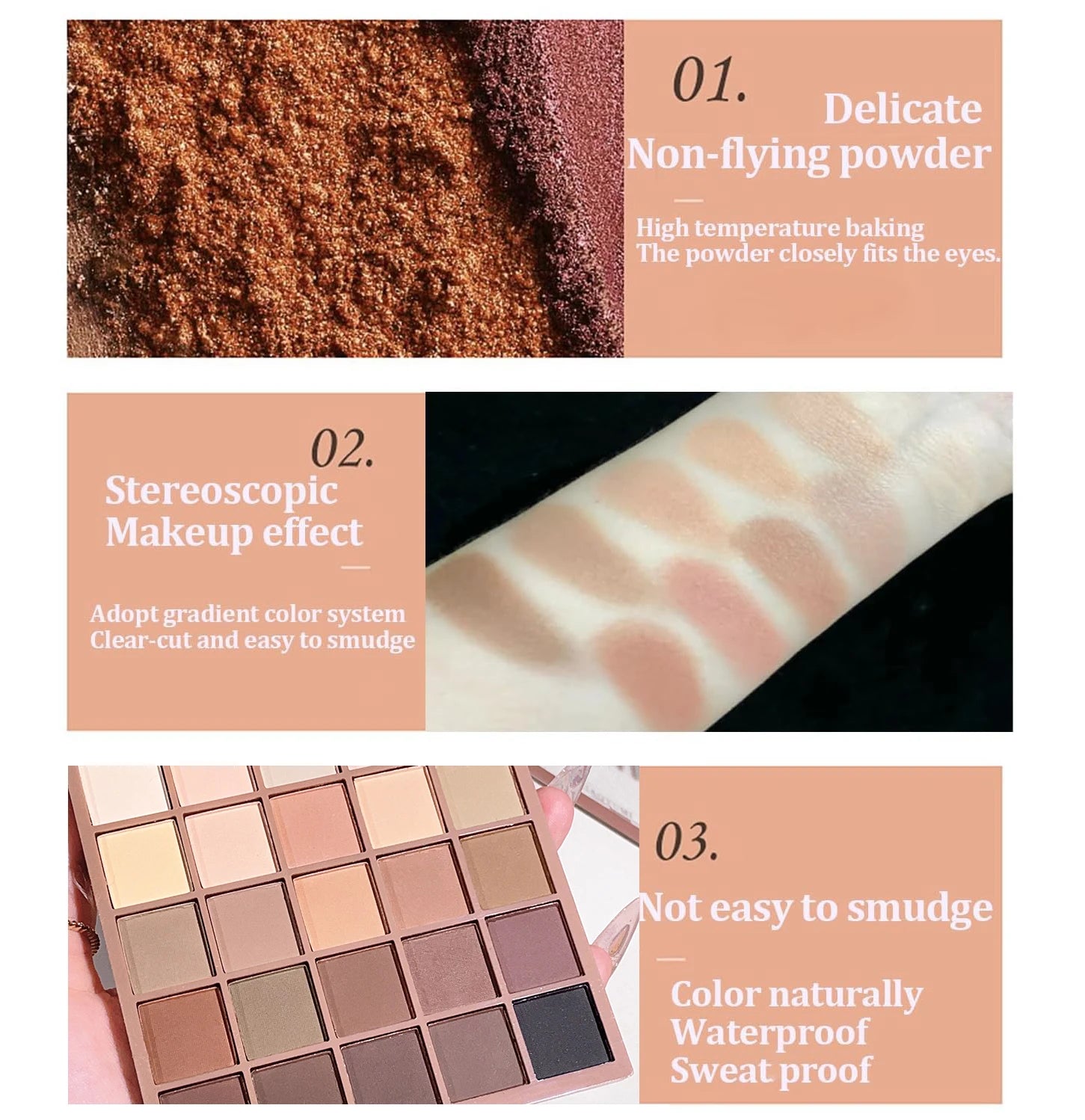 Matte brown nude eyeshadow palette in 25 colors,  waterproof and sweatproof