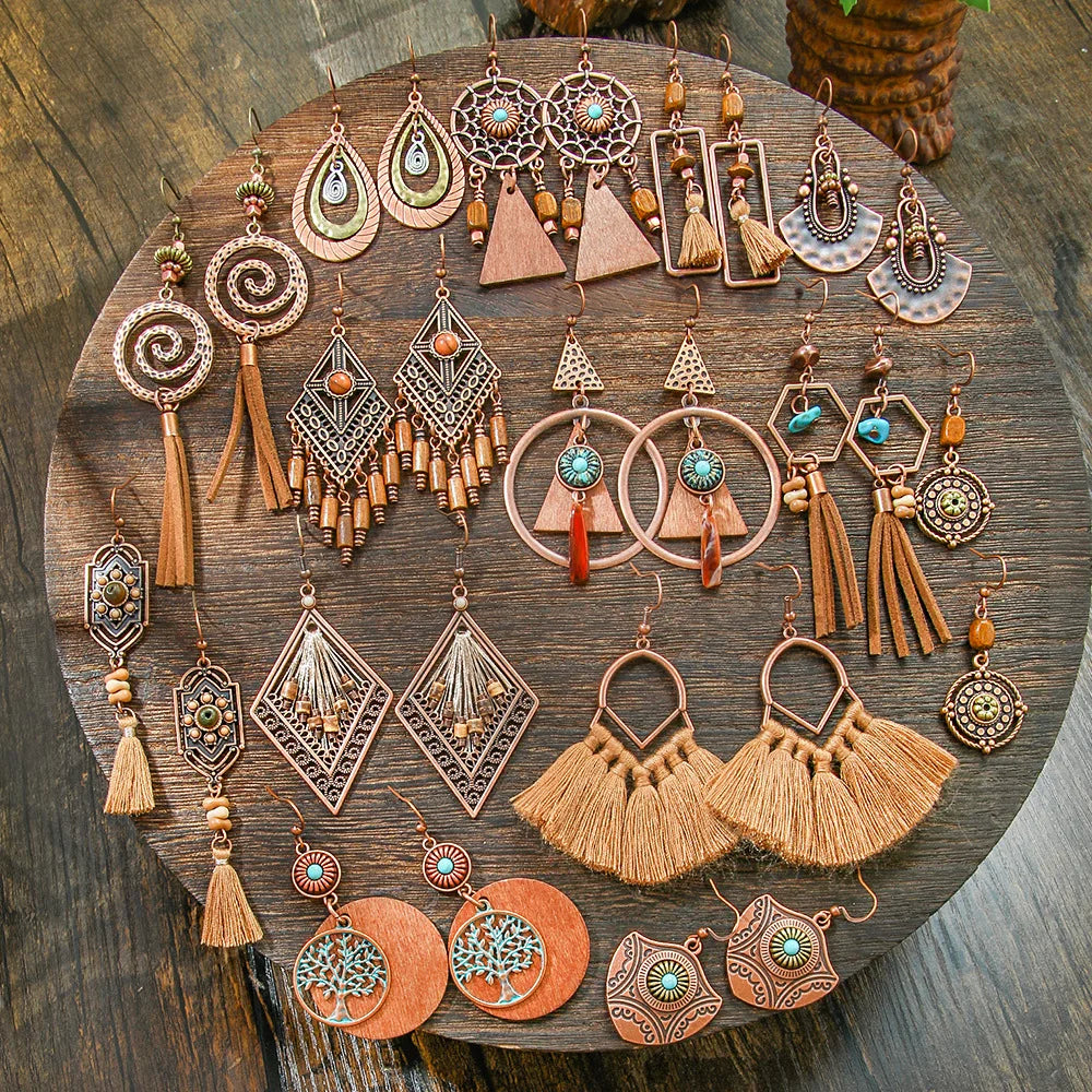Ethnic Vintage Brown Dangle Earrings | 22 Bohemian Styles