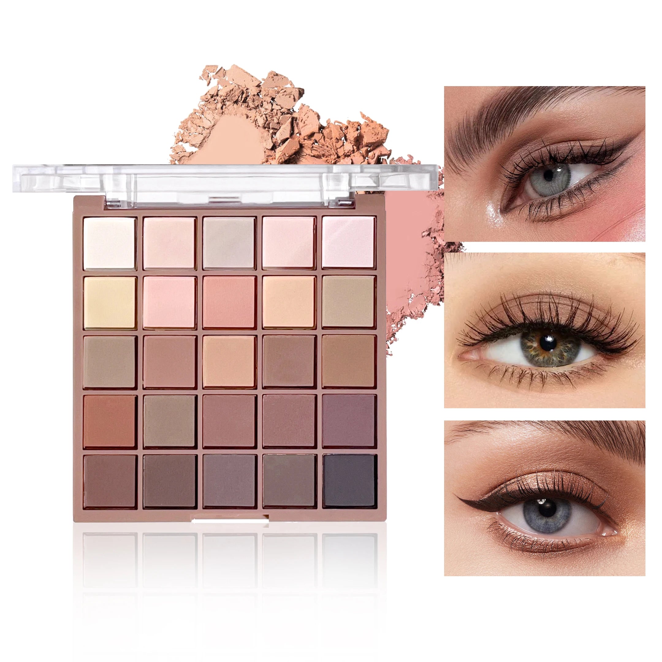 Matte brown nude eyeshadow palette in 25 colors,  waterproof and sweatproof