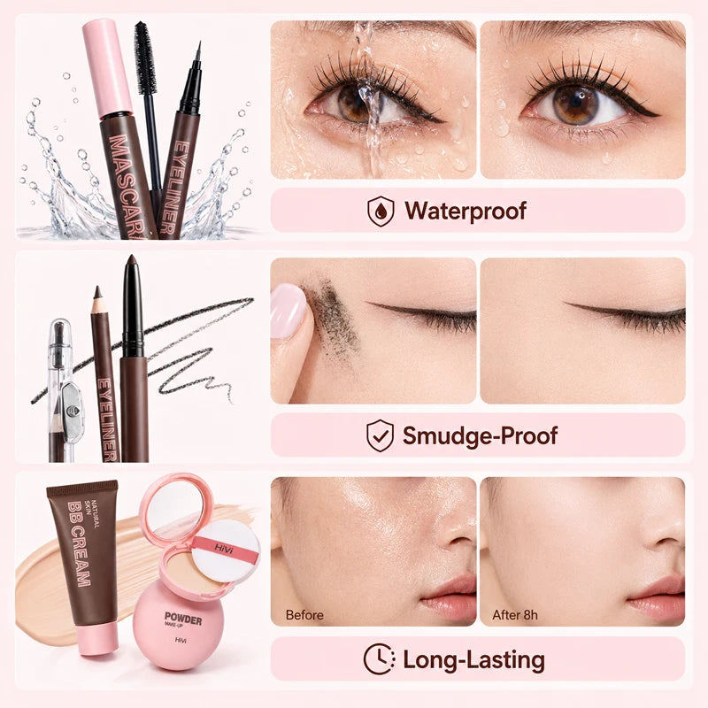 9-Piece All-In-One Complete Makeup Gift Set | Full Face Travel Beauty Box with Lipstick & Mascara