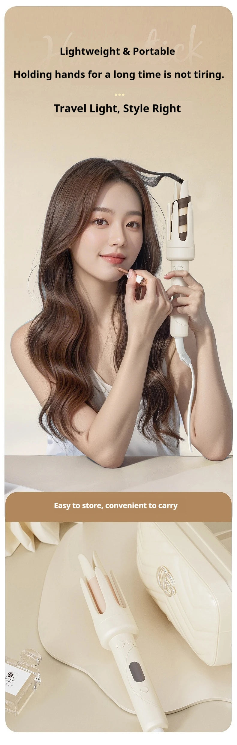 Professional Automatic Ceramic Hair Curler Wand with LED Display | Fast-Curling Long Barrel Iron