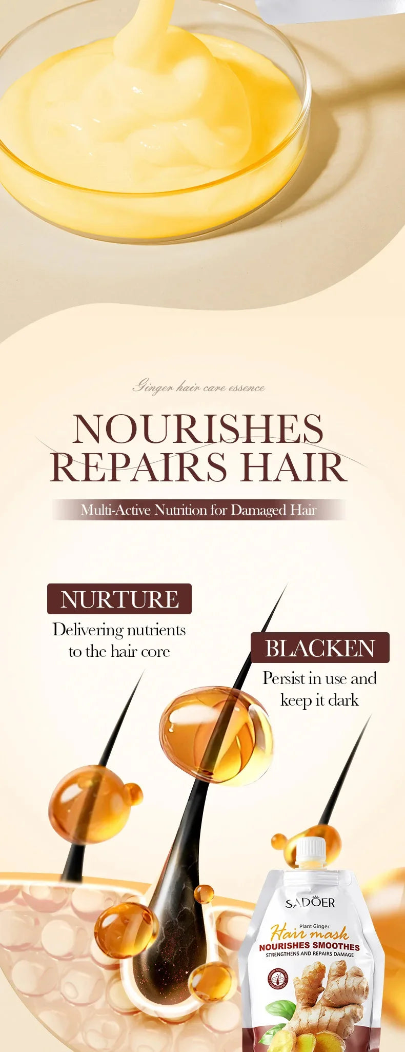 Ginger Keratin Hair Treatment Mask – Fast-Acting Restorative Cream for Soft & Shiny Hair