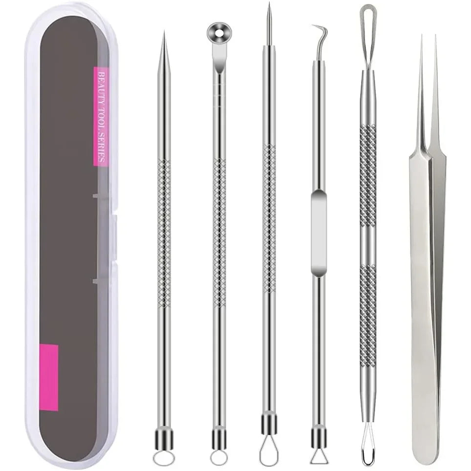 Professional Stainless Steel Blackhead Removal Set (4–5 Pcs) – Acne Needles & Precision Tweezers