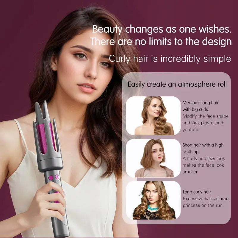 Professional Automatic Ceramic Hair Curler Wand with LED Display | Fast-Curling Long Barrel Iron