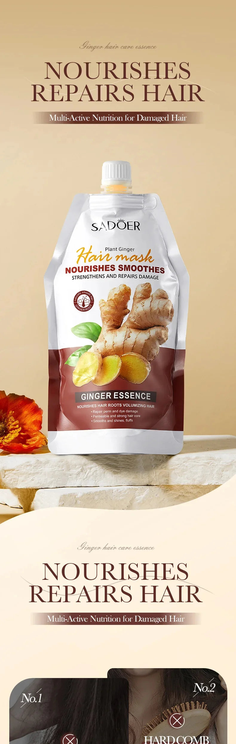 Ginger Keratin Hair Treatment Mask – Fast-Acting Restorative Cream for Soft & Shiny Hair