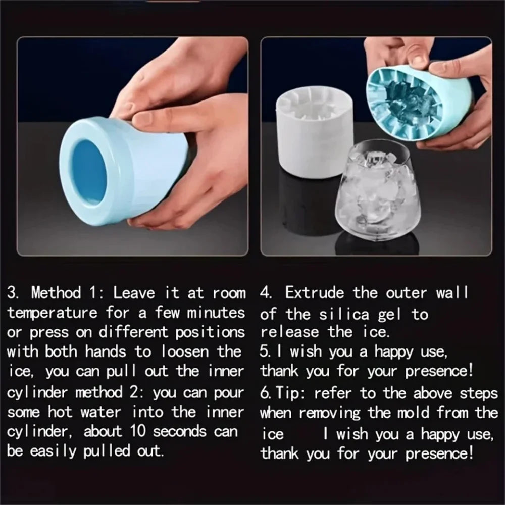 Silicone Cylinder Ice Cube Mold & Ice Bucket – Flexible Squeeze-Release Ice Maker