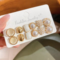 6 Pairs Enamel & Pearl Stud Earrings Set | Cat's Eye Stone & Dainty Minimalist Earrings