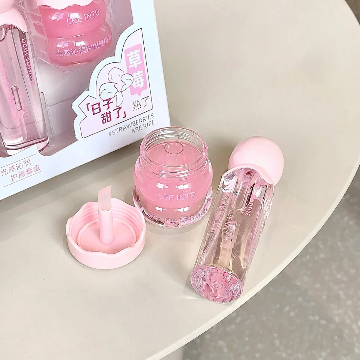 2Pcs Crystal Glass Lip Gloss & Hydrating Lip Mask Set – Non-Sticky Plumping Lip Care Duo