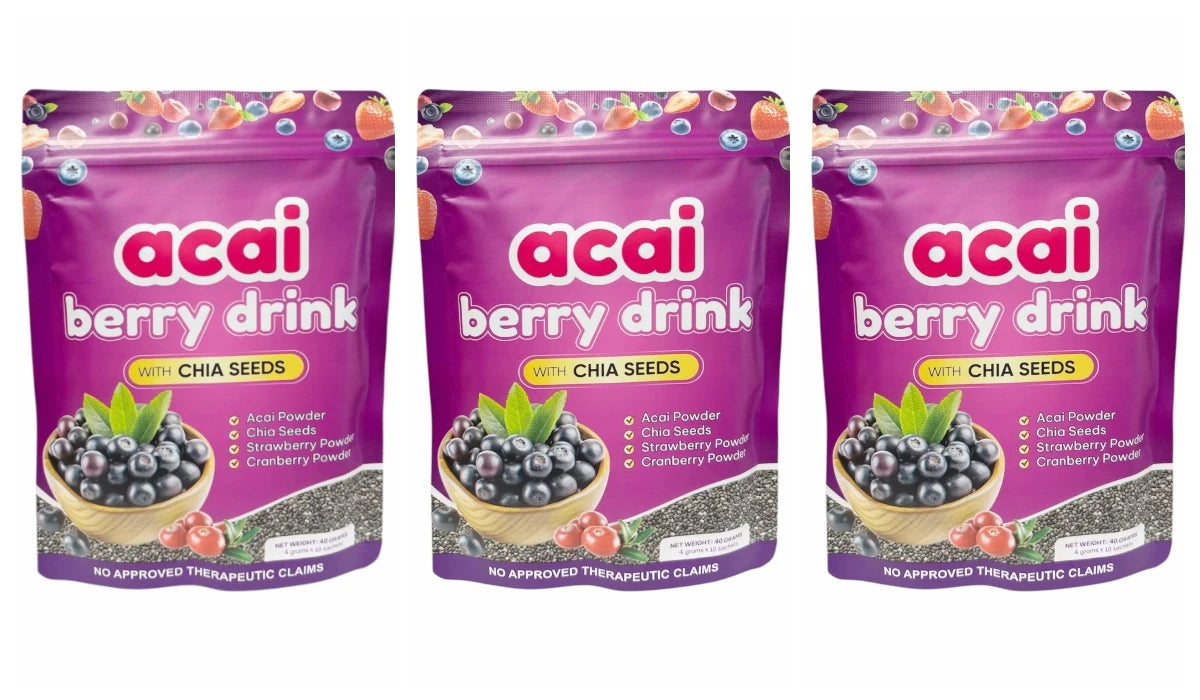 Acai Berry Powder 10packs Per Bag with Chia Seeds and 7 Types of Berry Powders For Weight Management