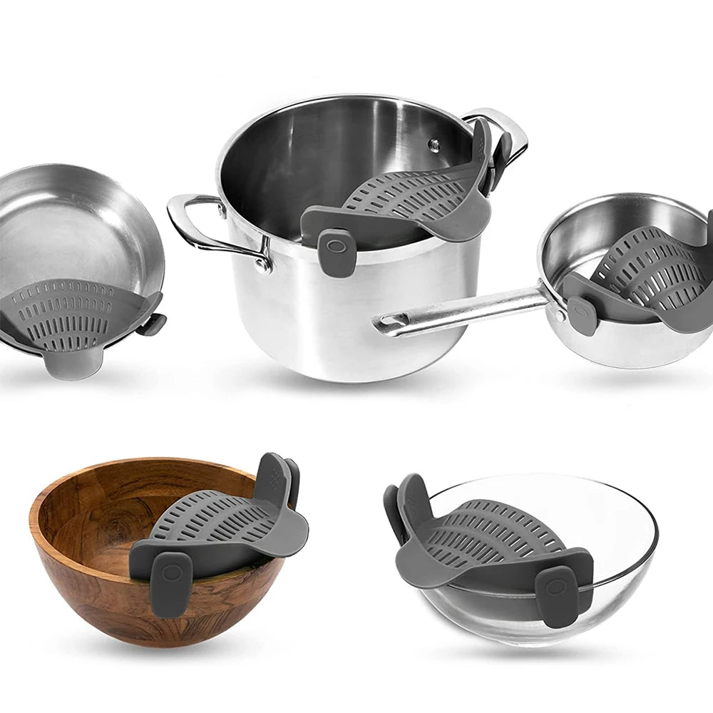 Universal Silicone Clip-On Pot Strainer | Heat-Resistant Colander for Pasta & Veggies