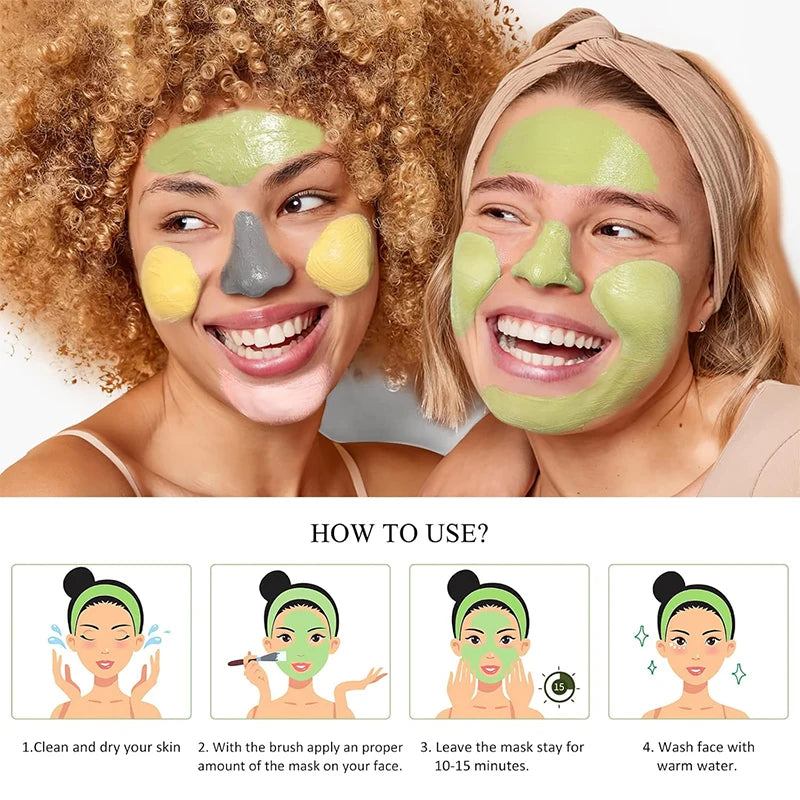 4-Piece Clay Facial Mask Set (320g) | Turmeric, Green Tea, Dead Sea Mud & Rose Clay