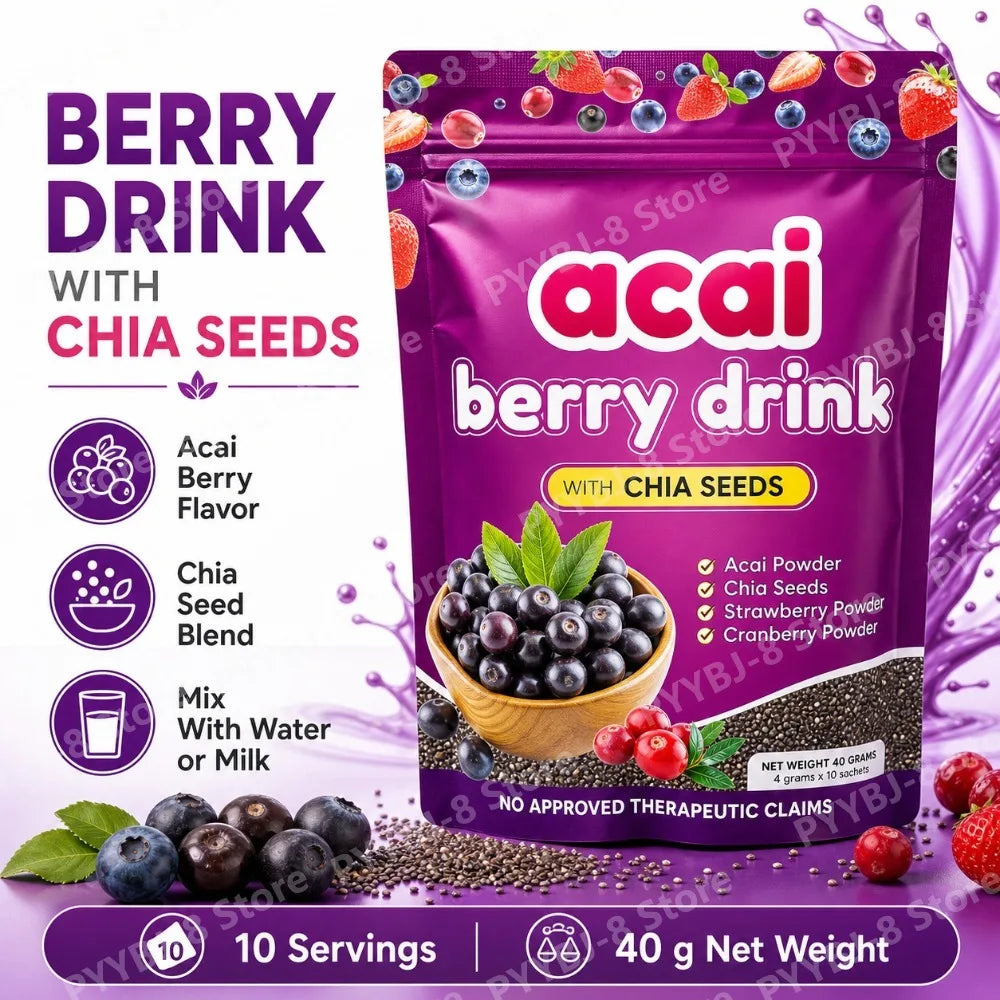 Acai Berry Powder 10packs Per Bag with Chia Seeds and 7 Types of Berry Powders For Weight Management