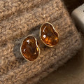 Melard Brown Tiger Eye Resin Drop Earrings – Vintage-Inspired Silver Needle Dangles