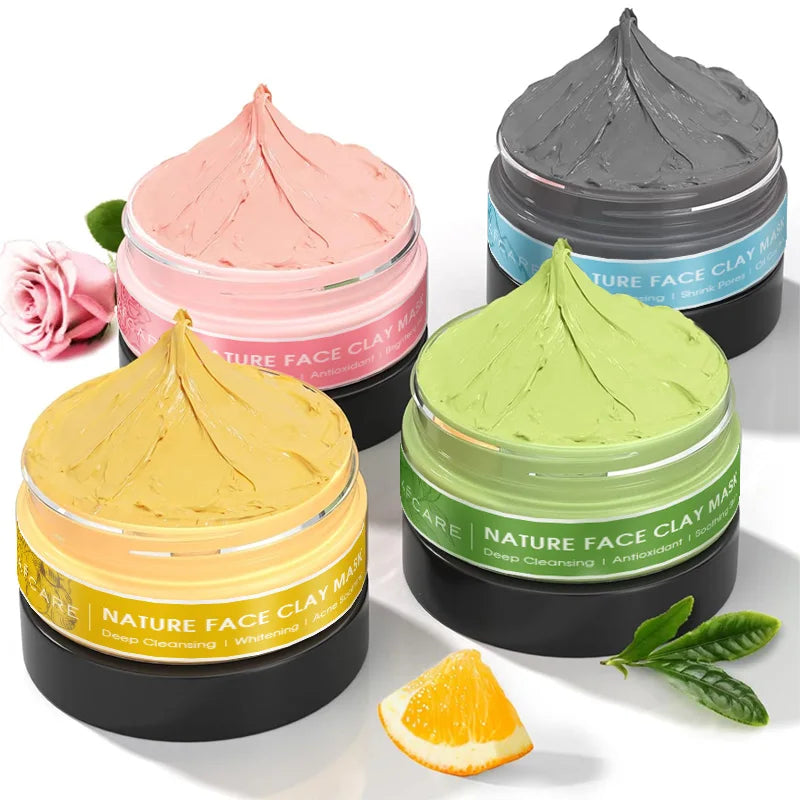 4-Piece Clay Facial Mask Set (320g) | Turmeric, Green Tea, Dead Sea Mud & Rose Clay