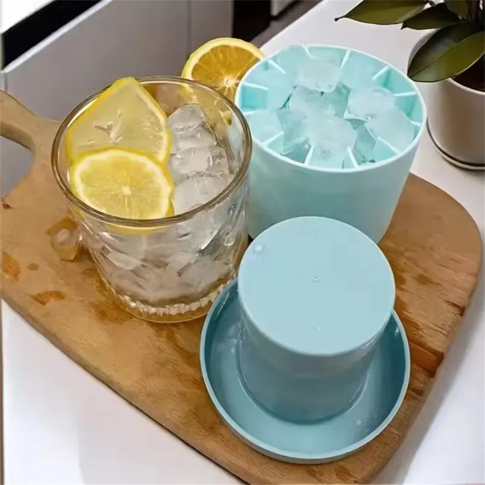 Silicone Cylinder Ice Cube Mold & Ice Bucket – Flexible Squeeze-Release Ice Maker