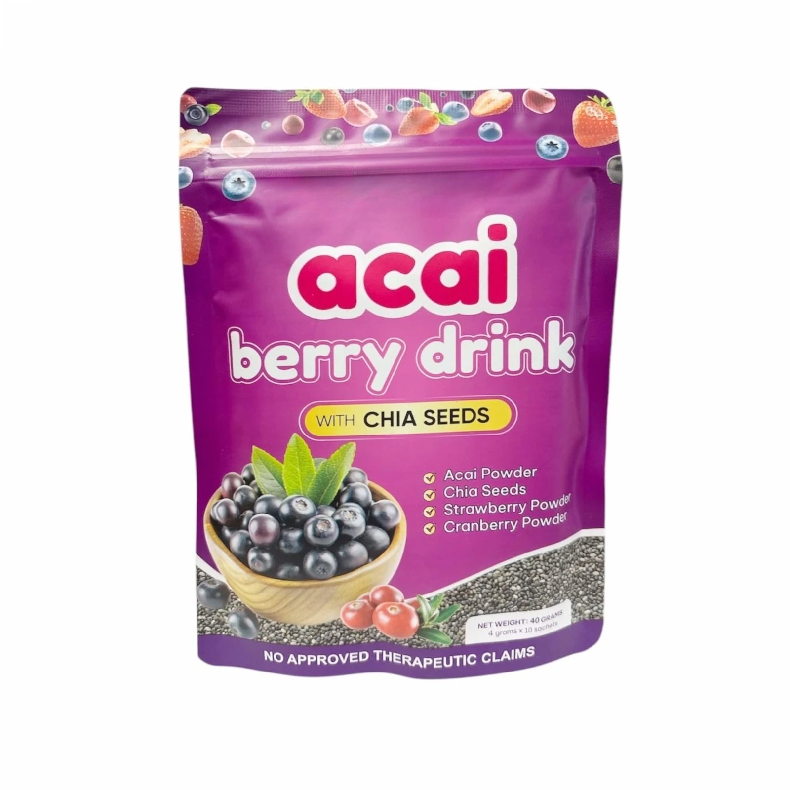 Acai Berry Powder 10packs Per Bag with Chia Seeds and 7 Types of Berry Powders For Weight Management