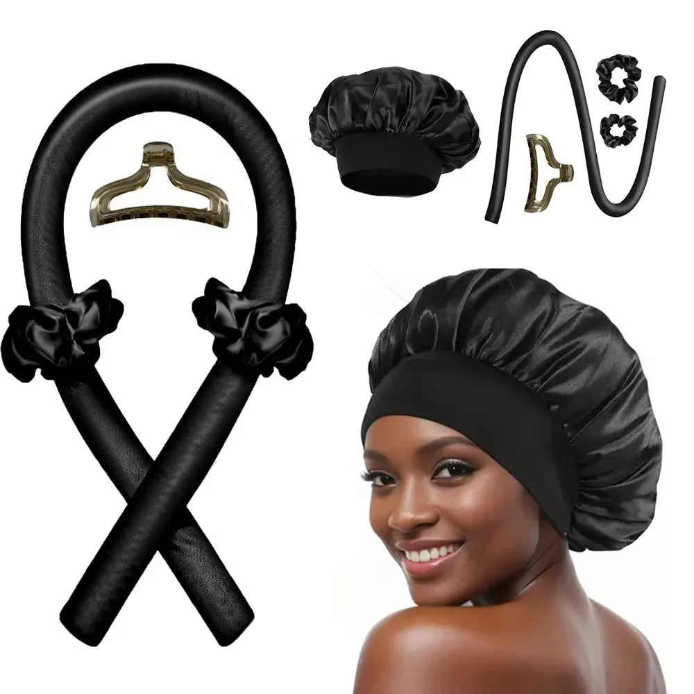 Heatless Curling Rod Night Cap & Headband Set | Soft Sleep Curlers for Heat-Free Waves