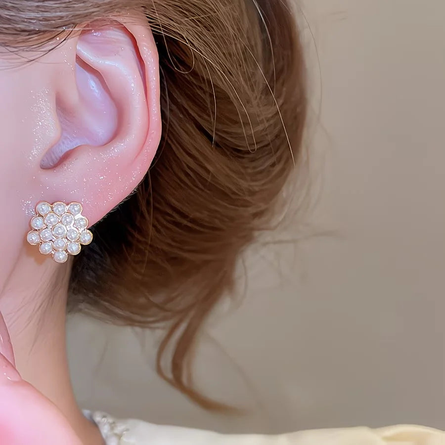 6 Pairs Enamel & Pearl Stud Earrings Set | Cat's Eye Stone & Dainty Minimalist Earrings