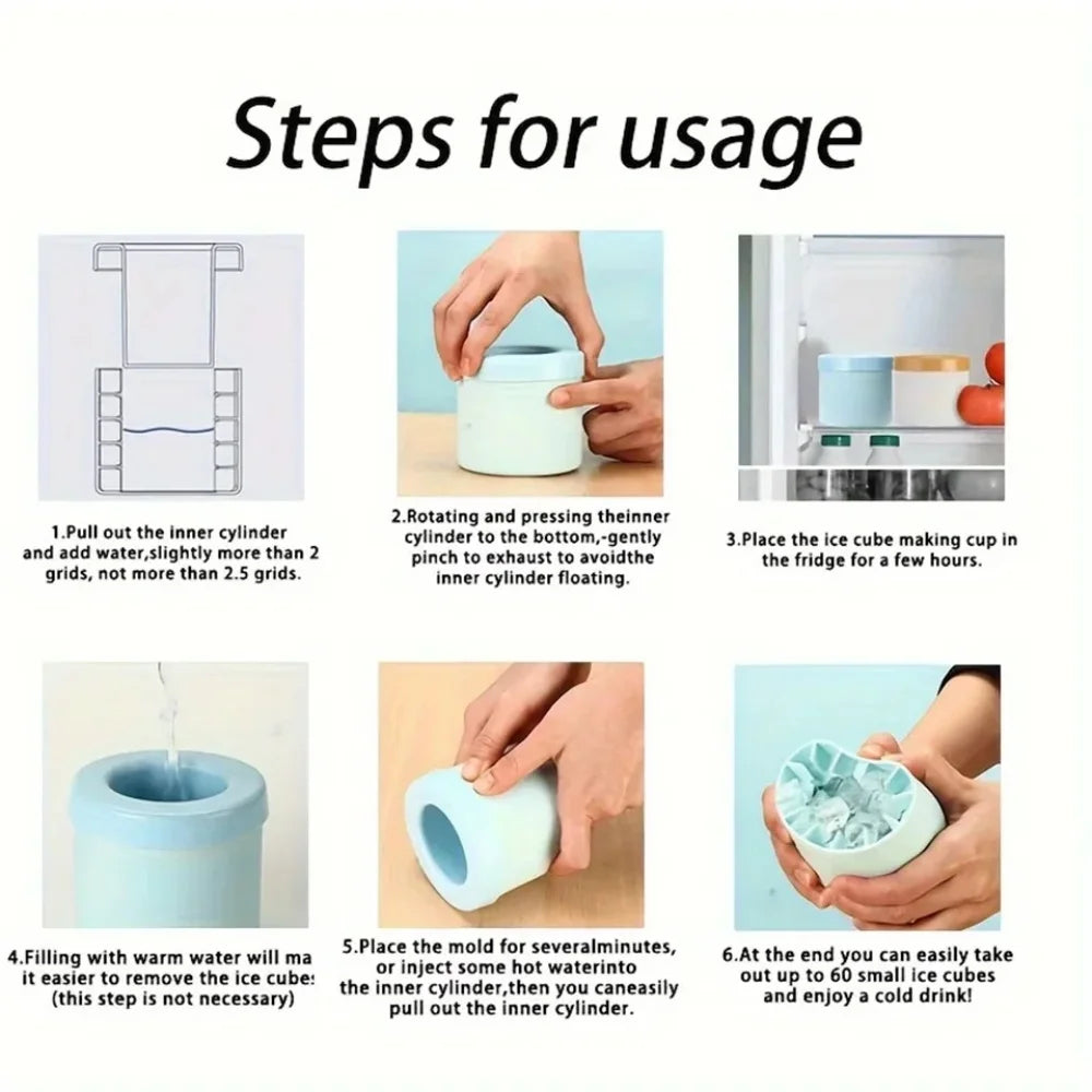 Silicone Cylinder Ice Cube Mold & Ice Bucket – Flexible Squeeze-Release Ice Maker