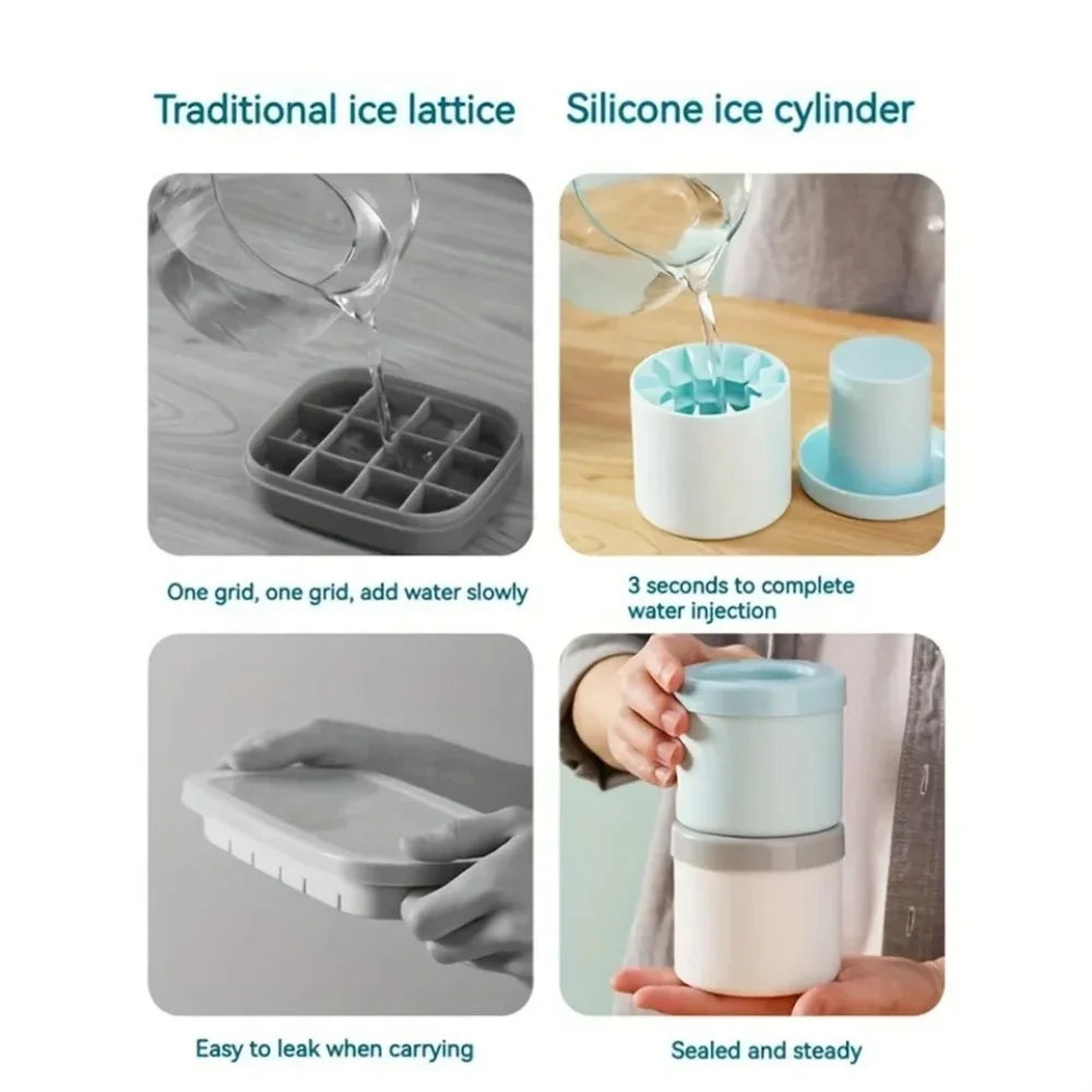 Silicone Cylinder Ice Cube Mold & Ice Bucket – Flexible Squeeze-Release Ice Maker