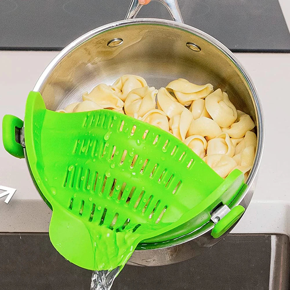 Universal Silicone Clip-On Pot Strainer | Heat-Resistant Colander for Pasta & Veggies