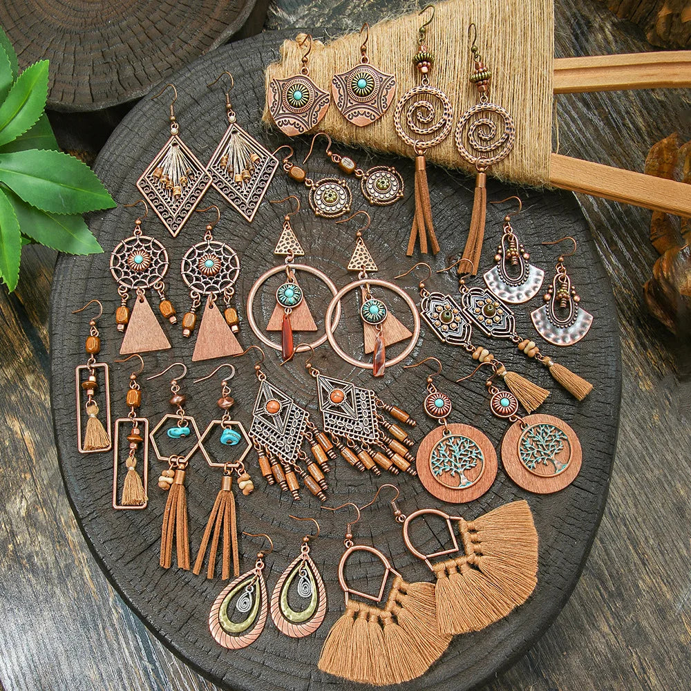 Ethnic Vintage Brown Dangle Earrings | 22 Bohemian Styles