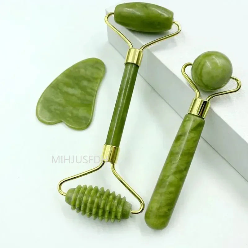 Natural Jade Roller & Gua Sha Set | Facial Massager & Anti-Wrinkle Lifting Tools