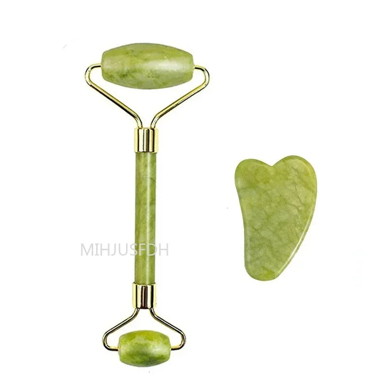 Natural Jade Roller & Gua Sha Set | Facial Massager & Anti-Wrinkle Lifting Tools
