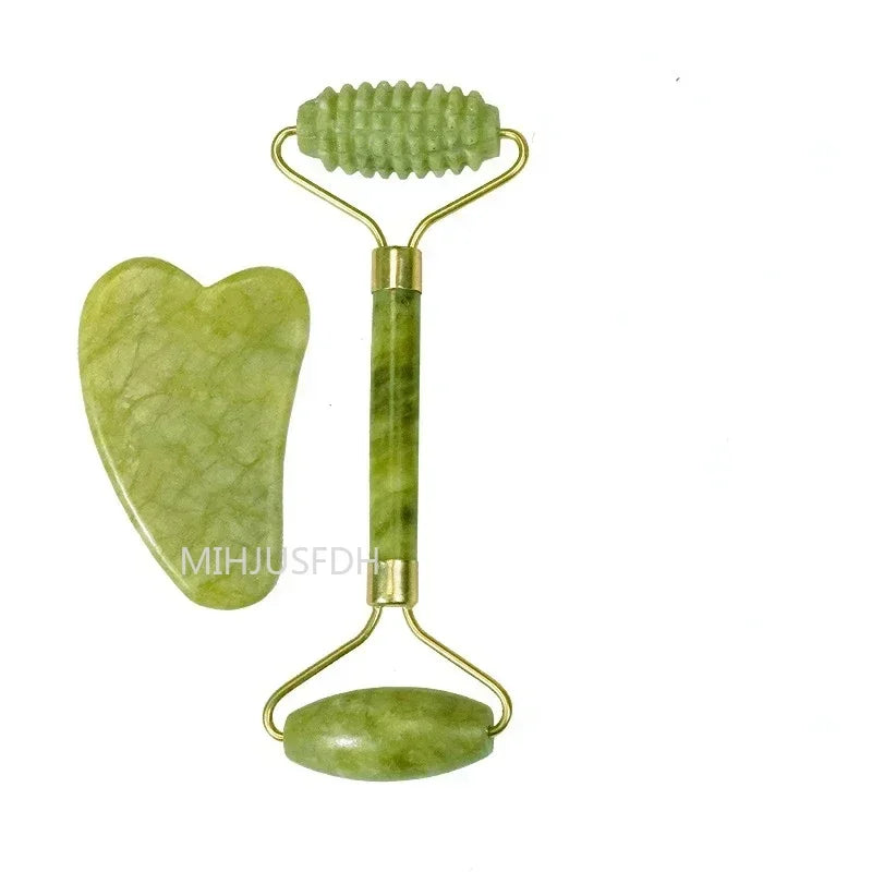 Natural Jade Roller & Gua Sha Set | Facial Massager & Anti-Wrinkle Lifting Tools