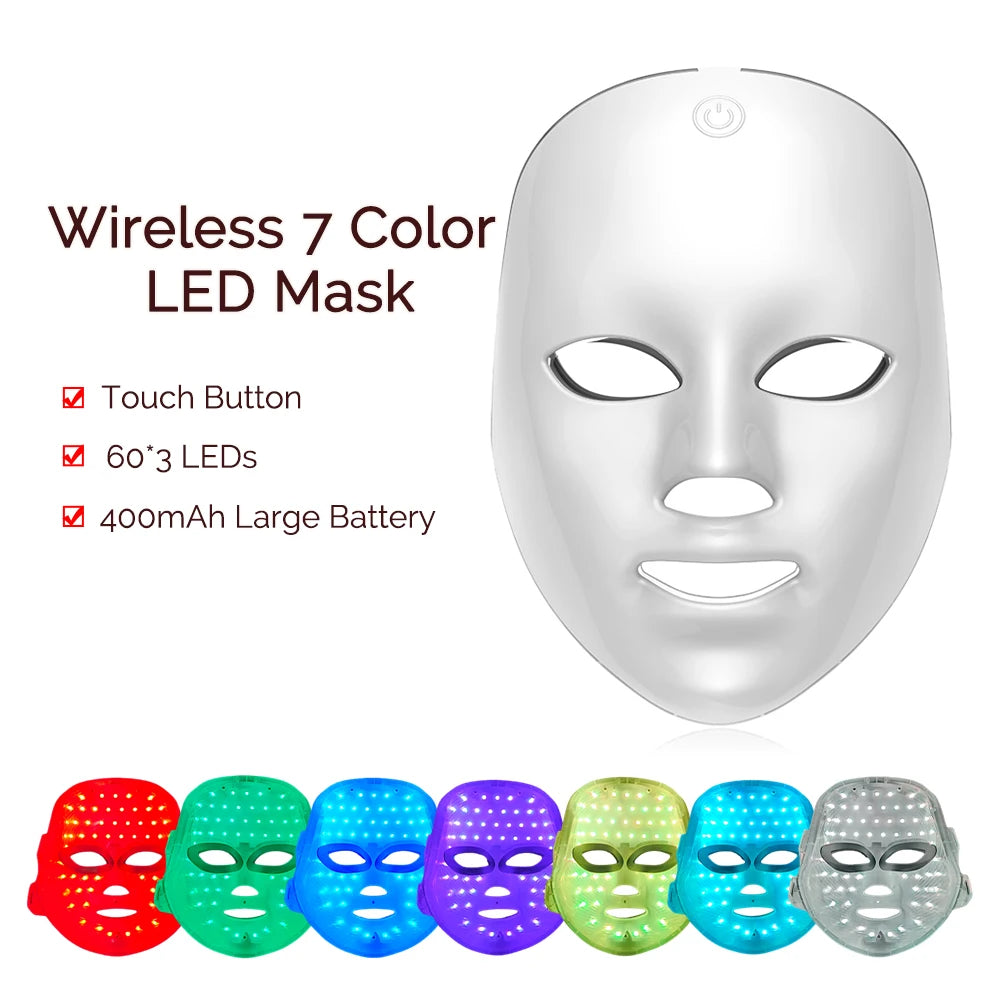 Wireless 7-Color LED Light Therapy Face Mask | Photon Skin Rejuvenation Tool
