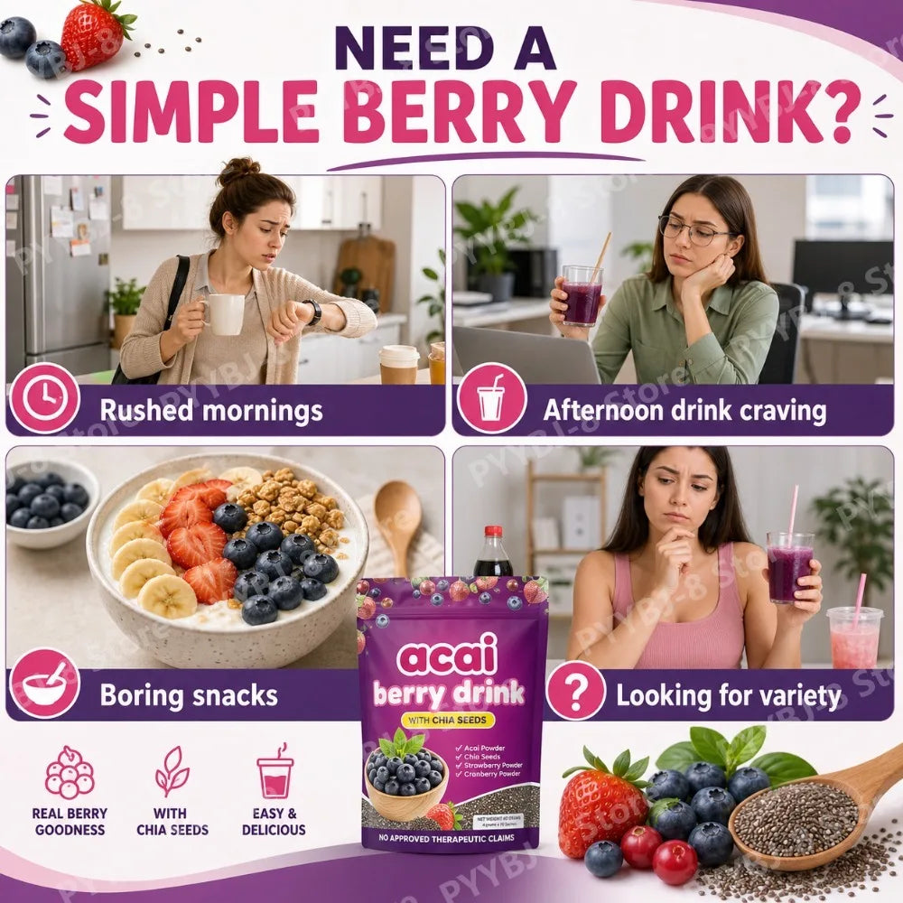 Acai Berry Powder 10packs Per Bag with Chia Seeds and 7 Types of Berry Powders For Weight Management