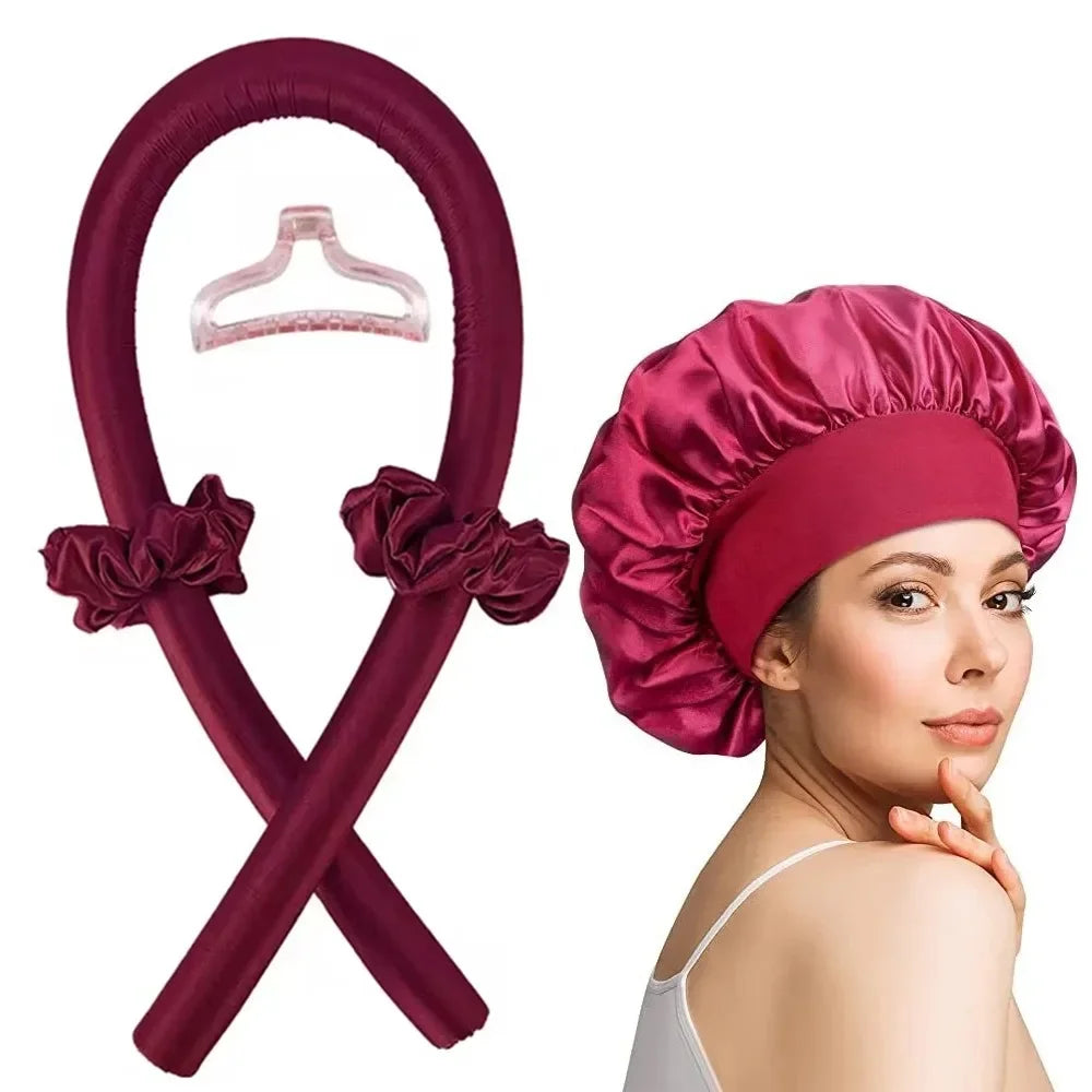 Heatless Curling Rod Night Cap & Headband Set | Soft Sleep Curlers for Heat-Free Waves