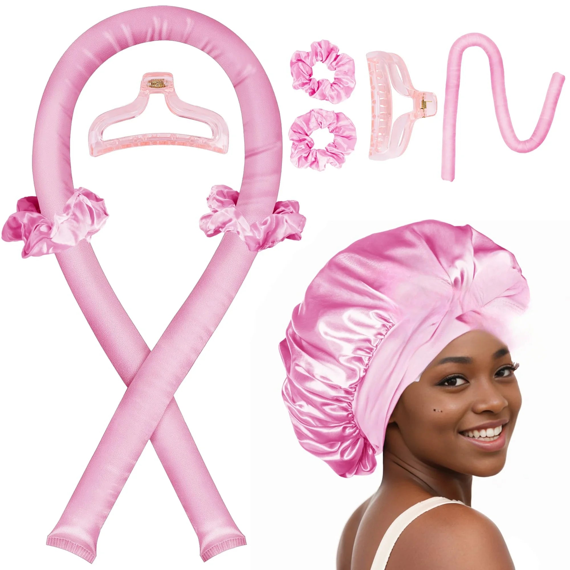 Heatless Curling Rod Night Cap & Headband Set | Soft Sleep Curlers for Heat-Free Waves