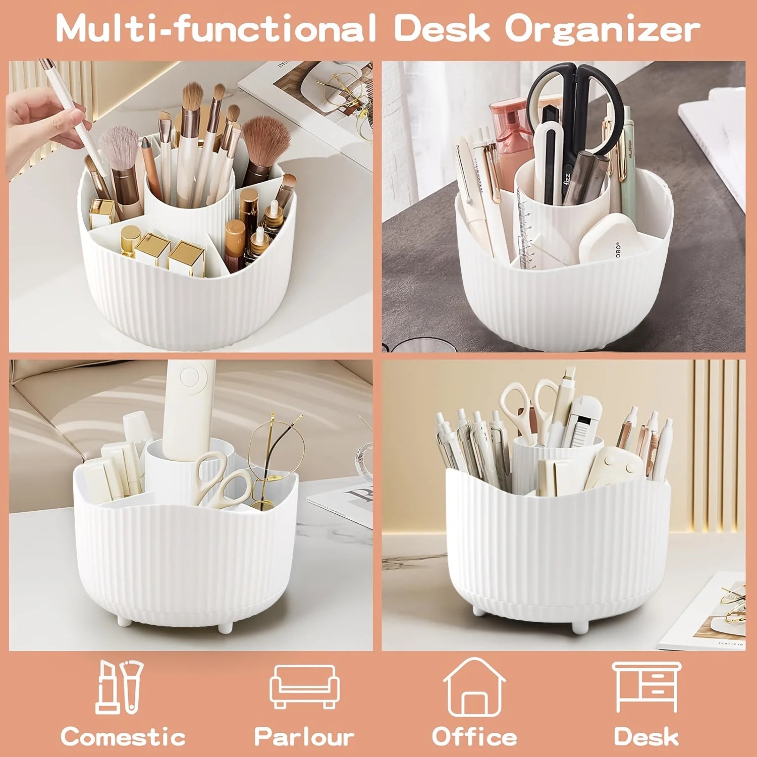 Desktop Rotating Makeup Organizer, Storage Box, Versatile Holder for Brushes, Office Supplies, Bathroom Dresser
