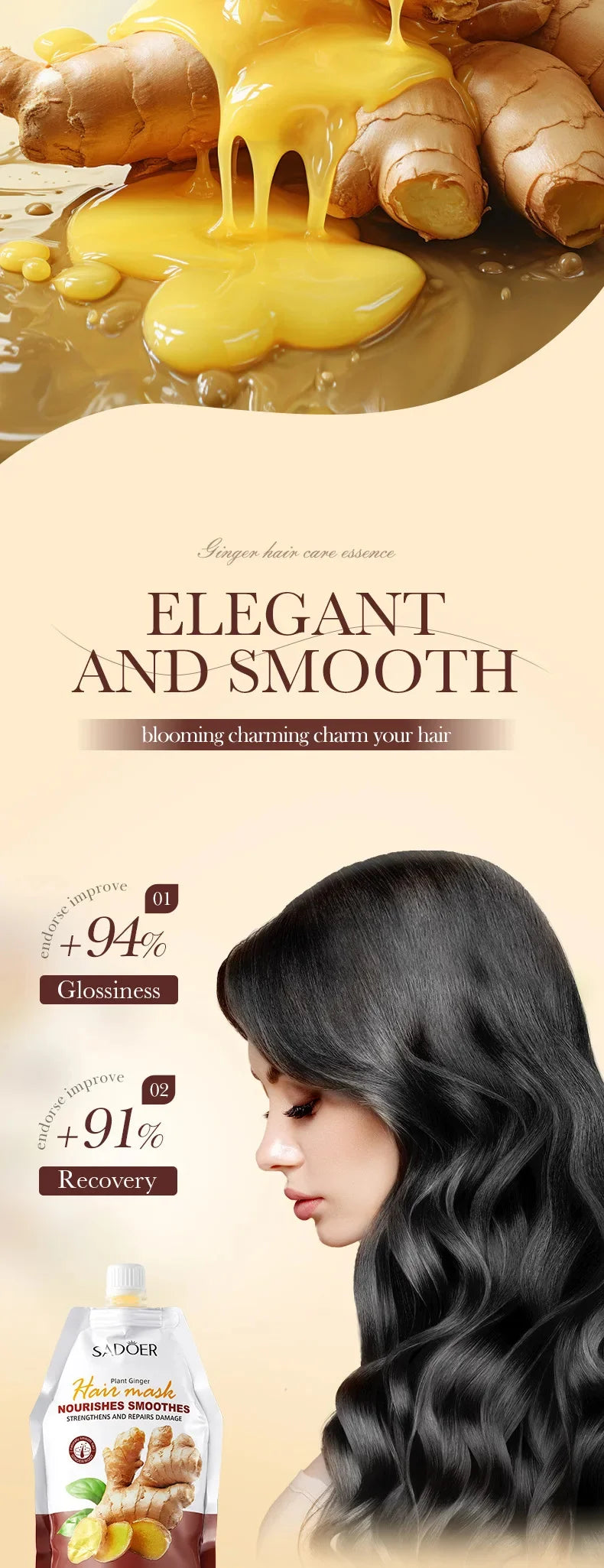 Ginger Keratin Hair Treatment Mask – Fast-Acting Restorative Cream for Soft & Shiny Hair