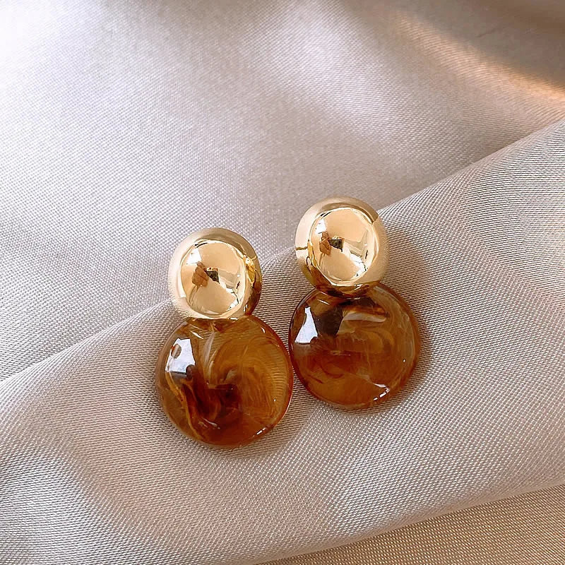 Melard Brown Tiger Eye Resin Drop Earrings – Vintage-Inspired Silver Needle Dangles