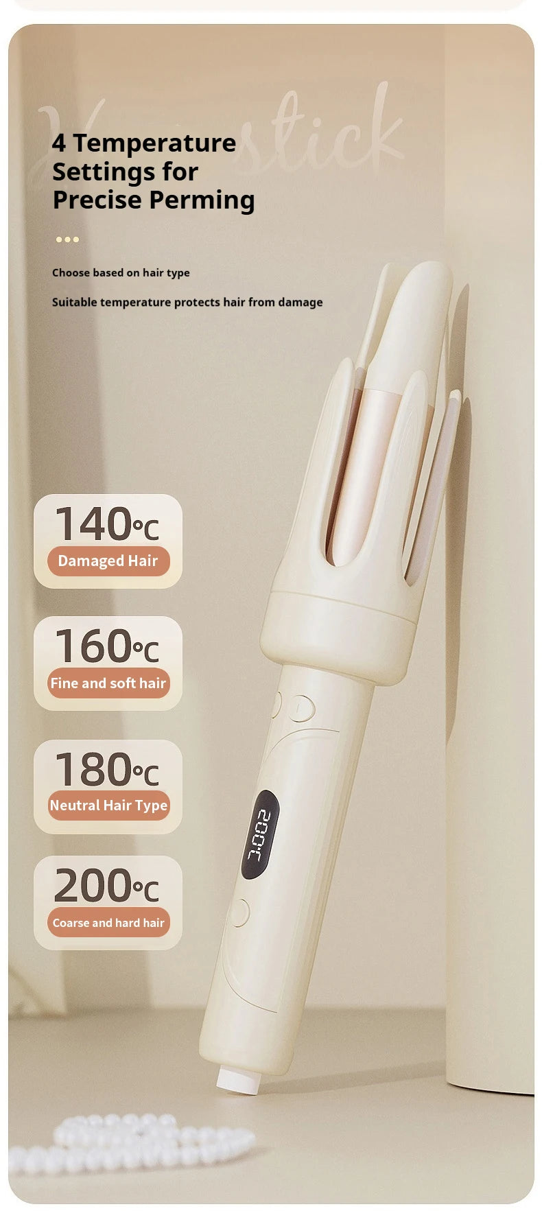 Professional Automatic Ceramic Hair Curler Wand with LED Display | Fast-Curling Long Barrel Iron