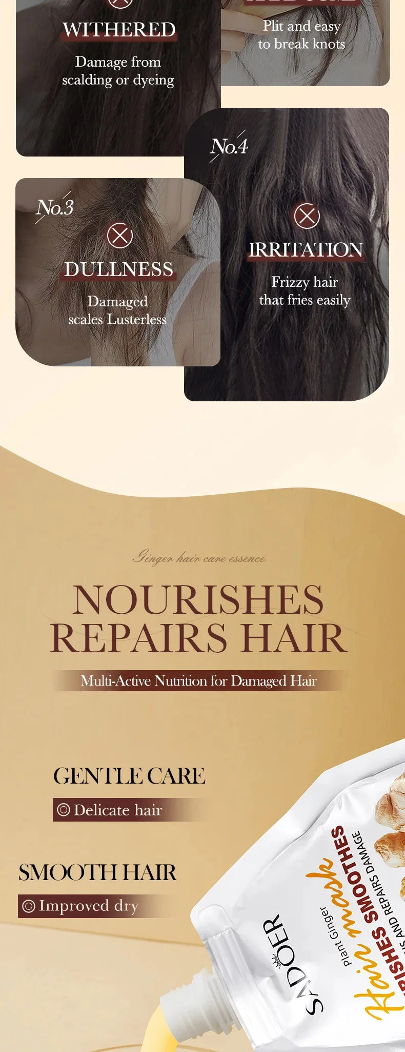 Ginger Keratin Hair Treatment Mask – Fast-Acting Restorative Cream for Soft & Shiny Hair