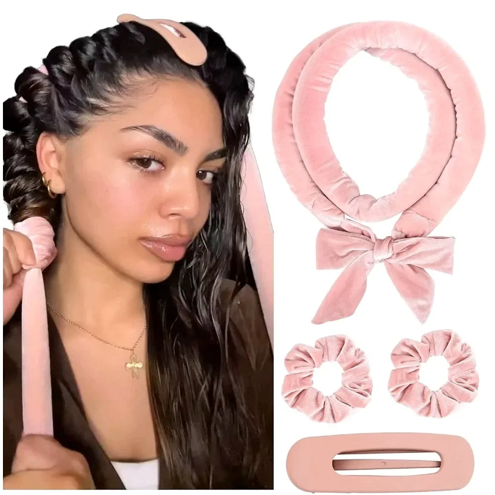 Heatless Velvet Hair Curling Rod Headband Set | Soft No-Heat Overnight Ribbon Curler