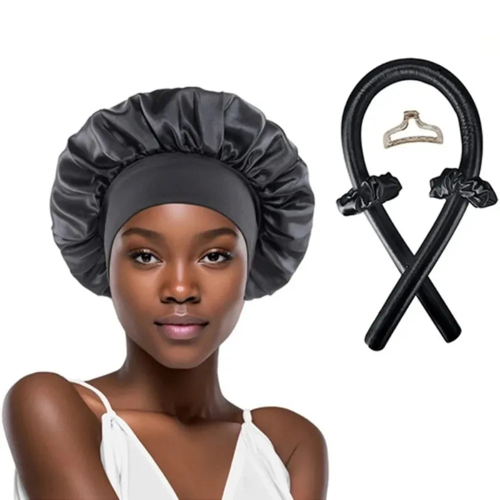 Heatless Curling Rod Night Cap & Headband Set | Soft Sleep Curlers for Heat-Free Waves
