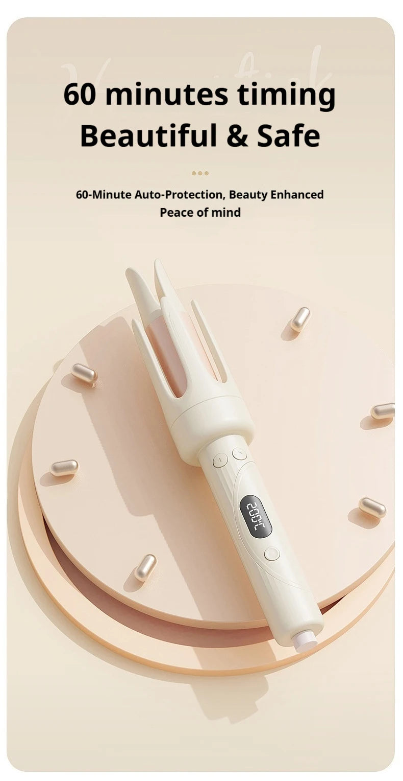 Professional Automatic Ceramic Hair Curler Wand with LED Display | Fast-Curling Long Barrel Iron