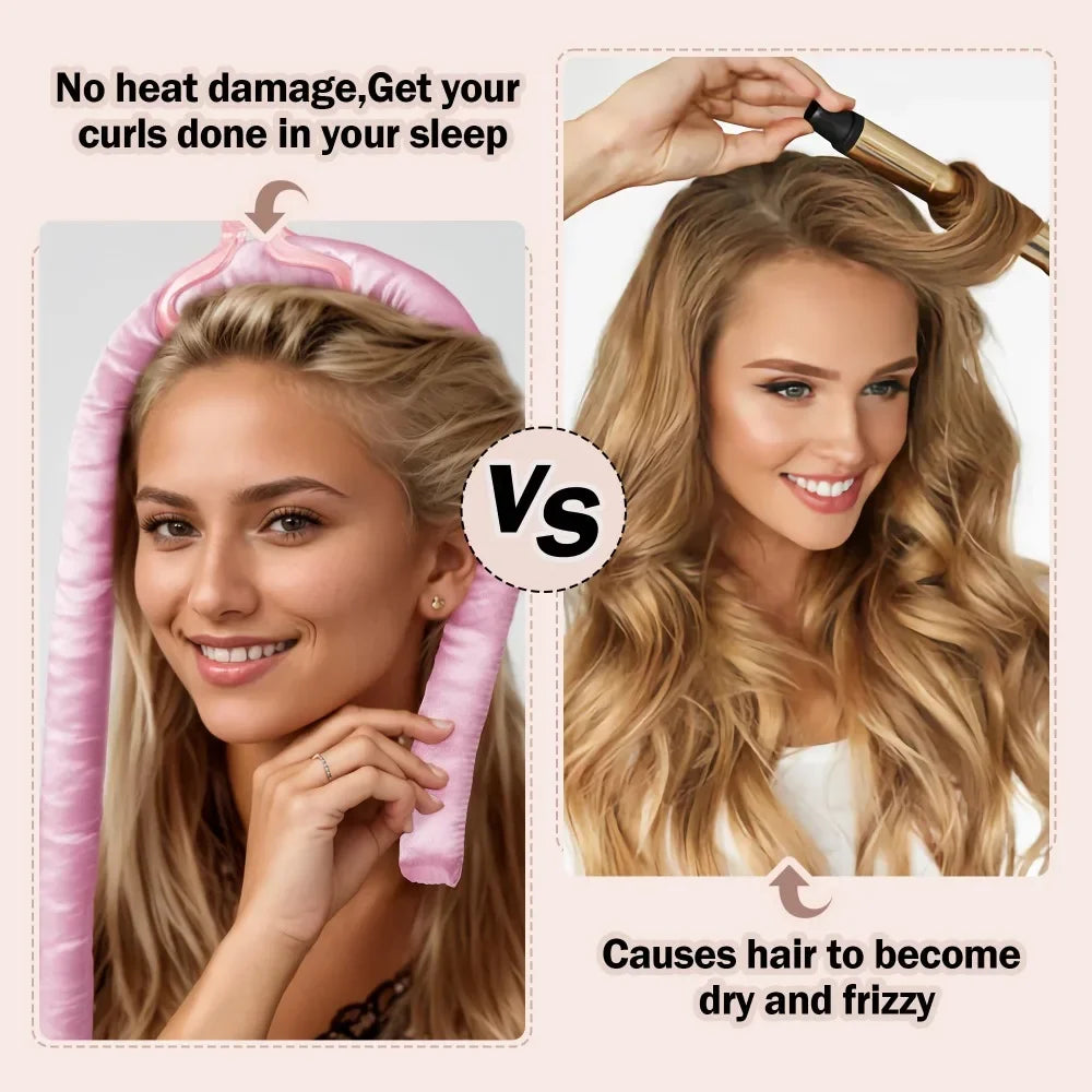 Heatless Curling Rod Night Cap & Headband Set | Soft Sleep Curlers for Heat-Free Waves