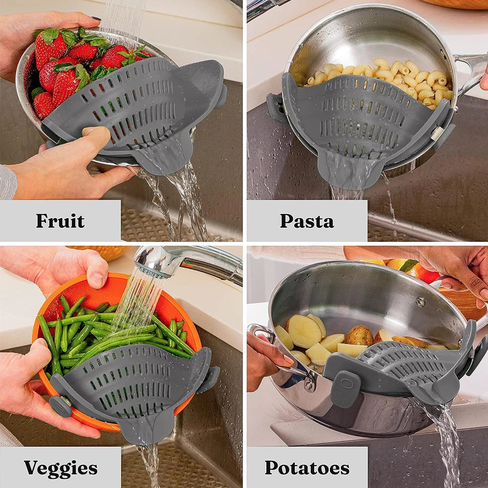 Universal Silicone Clip-On Pot Strainer | Heat-Resistant Colander for Pasta & Veggies