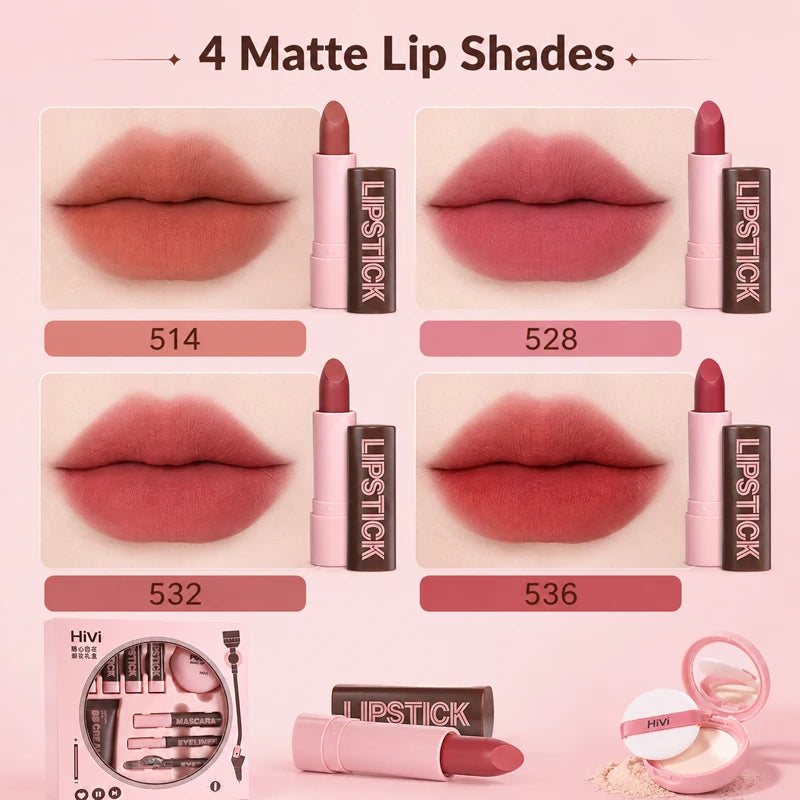 9-Piece All-In-One Complete Makeup Gift Set | Full Face Travel Beauty Box with Lipstick & Mascara