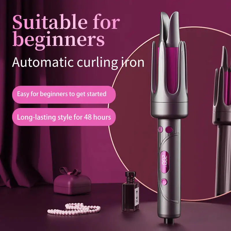 Professional Automatic Ceramic Hair Curler Wand with LED Display | Fast-Curling Long Barrel Iron