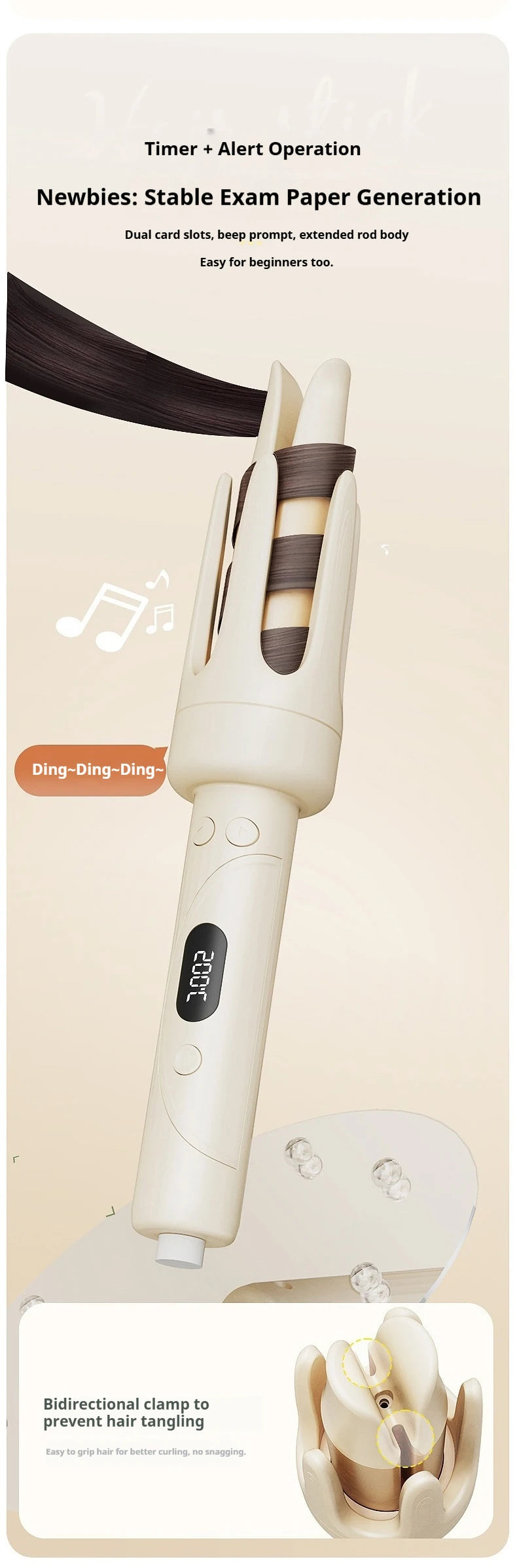 Professional Automatic Ceramic Hair Curler Wand with LED Display | Fast-Curling Long Barrel Iron